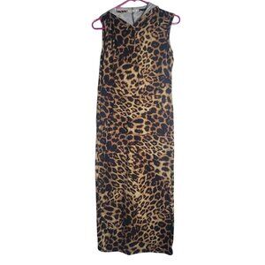 Leopard Print Sleeveless‎ Maxi Hooded Dress W/ Pockets By Heart & Hips Size M